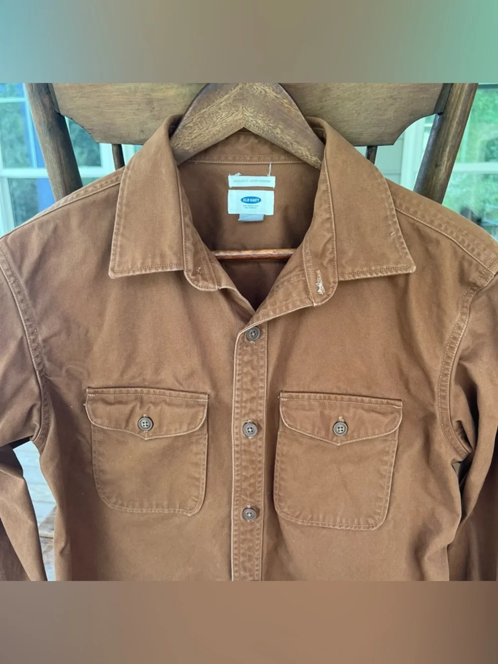 Old Navy Men’s Heavy Cotton Utility Button Up Shacket Brown Medium